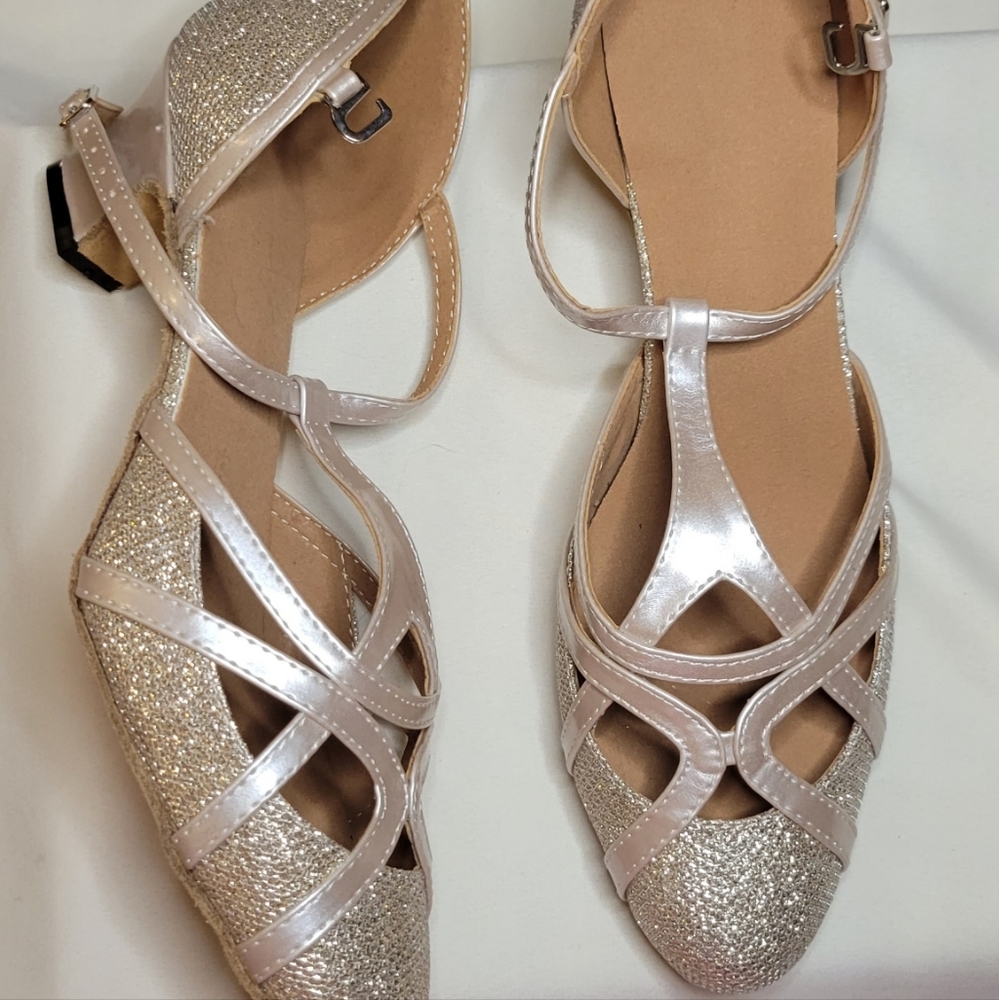 TDA Women T-Strap Glitter Synthetic Salsa Tango Ballroom Latin Party Dance Shoes